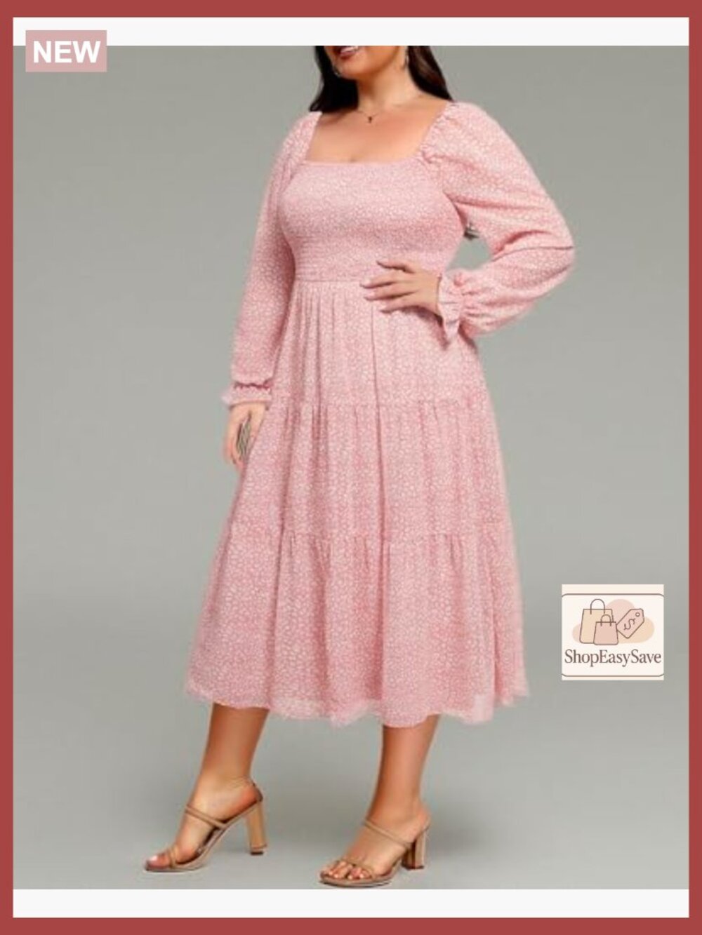 Chiffon Midi Dress Boho Elegant Square Neck Off Shoulder Puff Sleeve - Picture 6 of 7